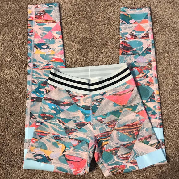 Adidas multi color blue pink XS striped leggings - Picture 3 of 10